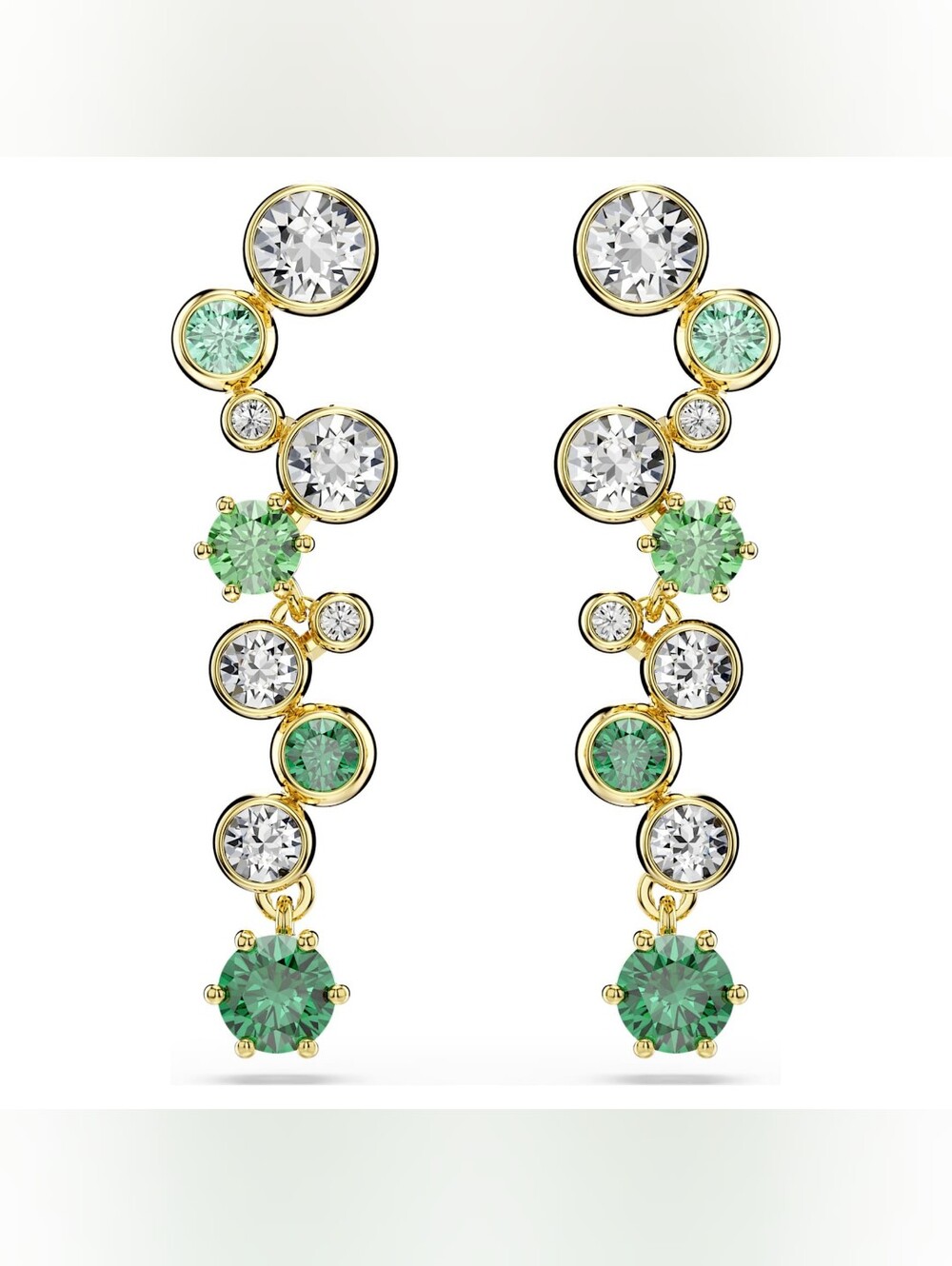 Swarovski Constella Drop Earrings – Green & Clear Crystals, Gold-Tone Finish